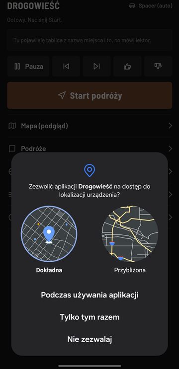 Pytanie o dostęp do lokalizacji: Podczas używania aplikacji